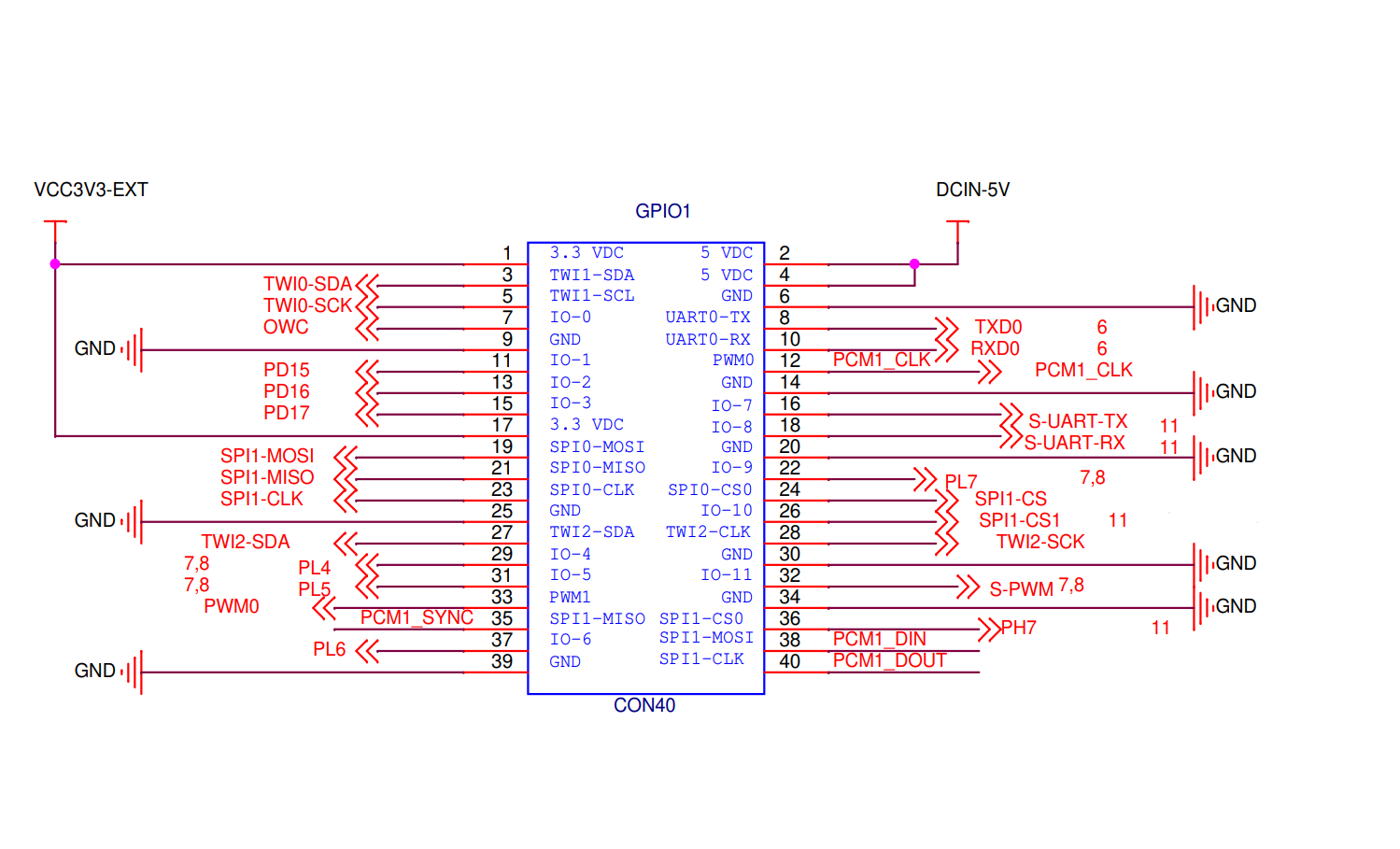 Схема подключения 40-контактного GPIO-разъема