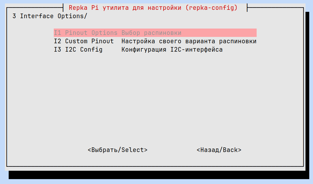 Меню в разделе "3 Interface Options"