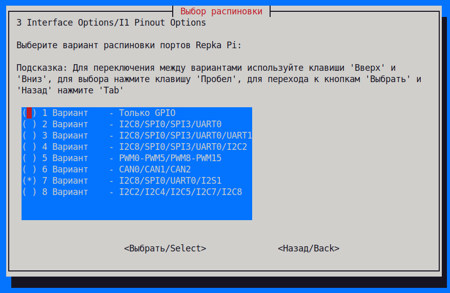 I1 Pinout Options  выбор распиновки