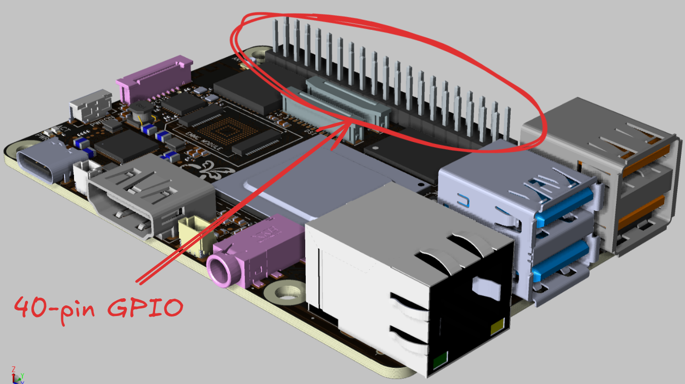 Вид в пространстве - 40-контактный GPIO-разъем Вид в пространстве - 40-контактный GPIO-разъем