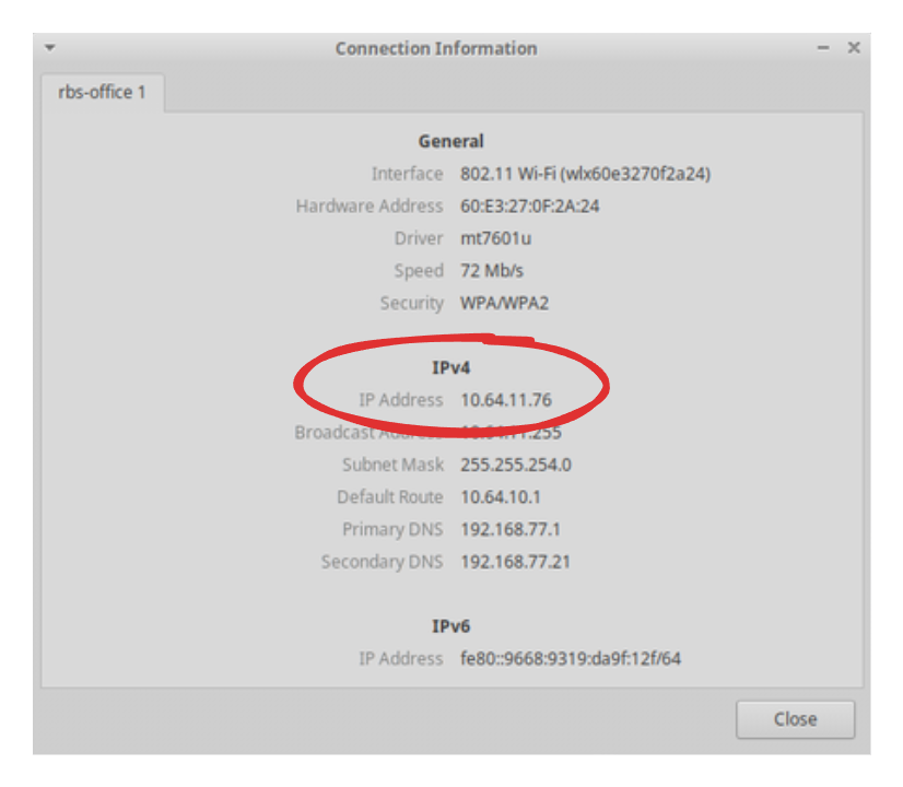 IPv4 адрес в информации о подключении