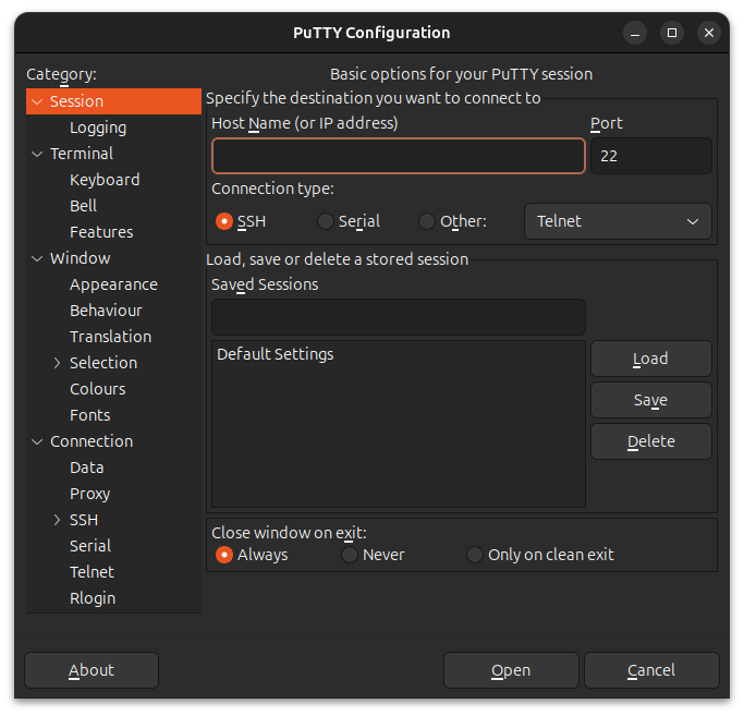Интерфейс PuTTY