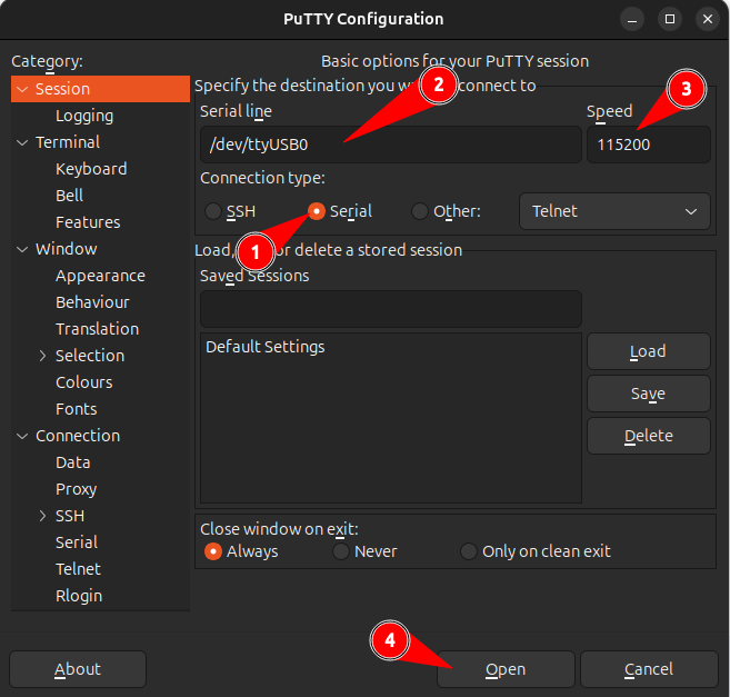Конфигурация USB TTL конвертера в PuTTY