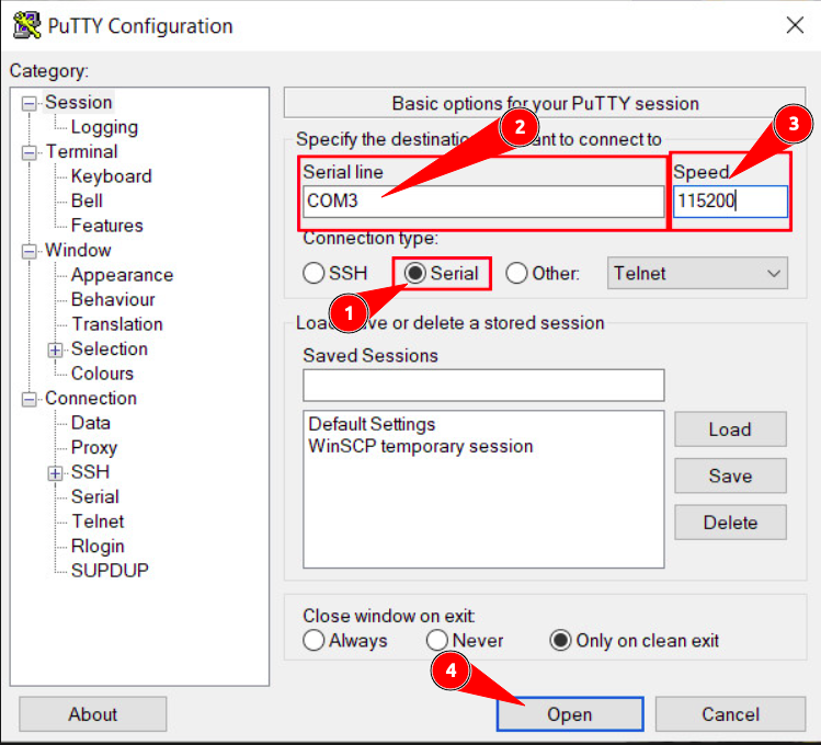 Конфигурация USB TTL конвертера в PuTTY