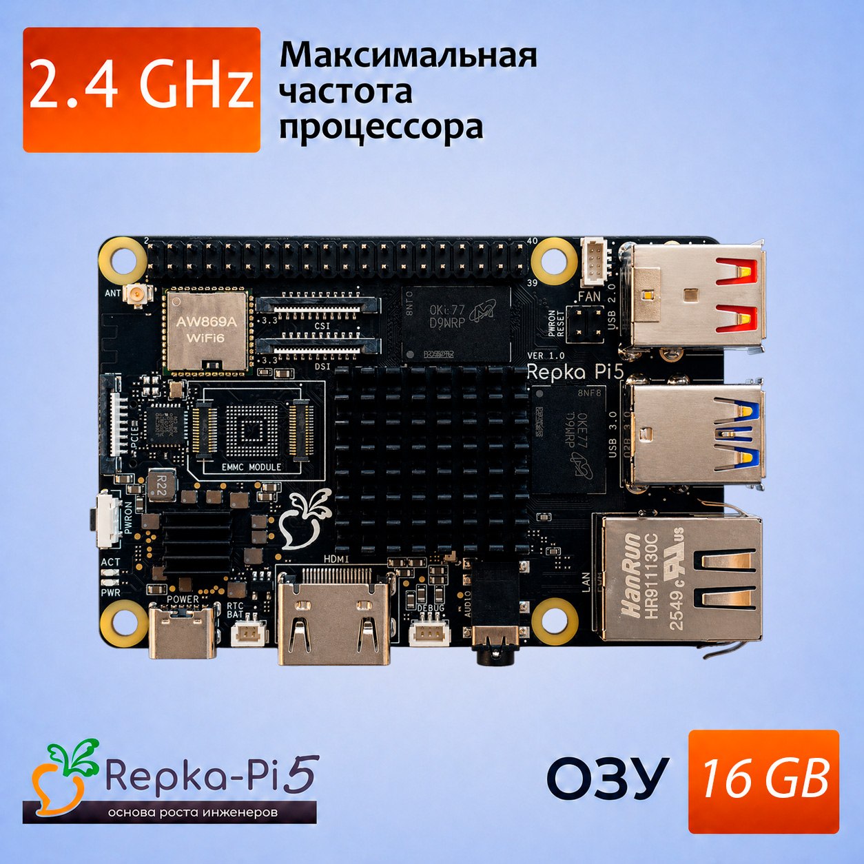 Repka Pi 5, 2.4 GHz, 16 Gb ОЗУ