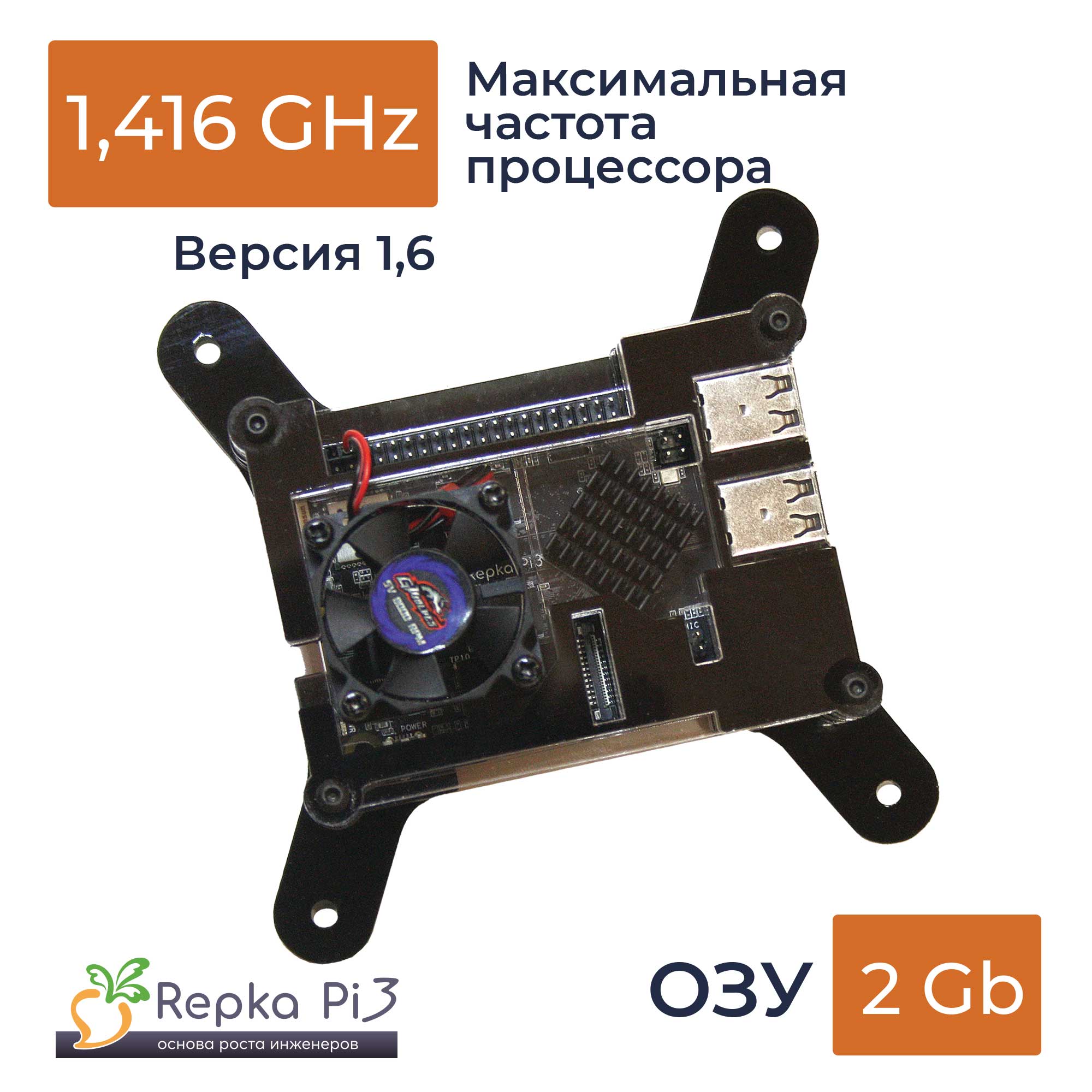 Repka Pi 3, 1.416 Ghz, 2 Gb ОЗУ, версия платы 1.6 в корпусе с блоком ...