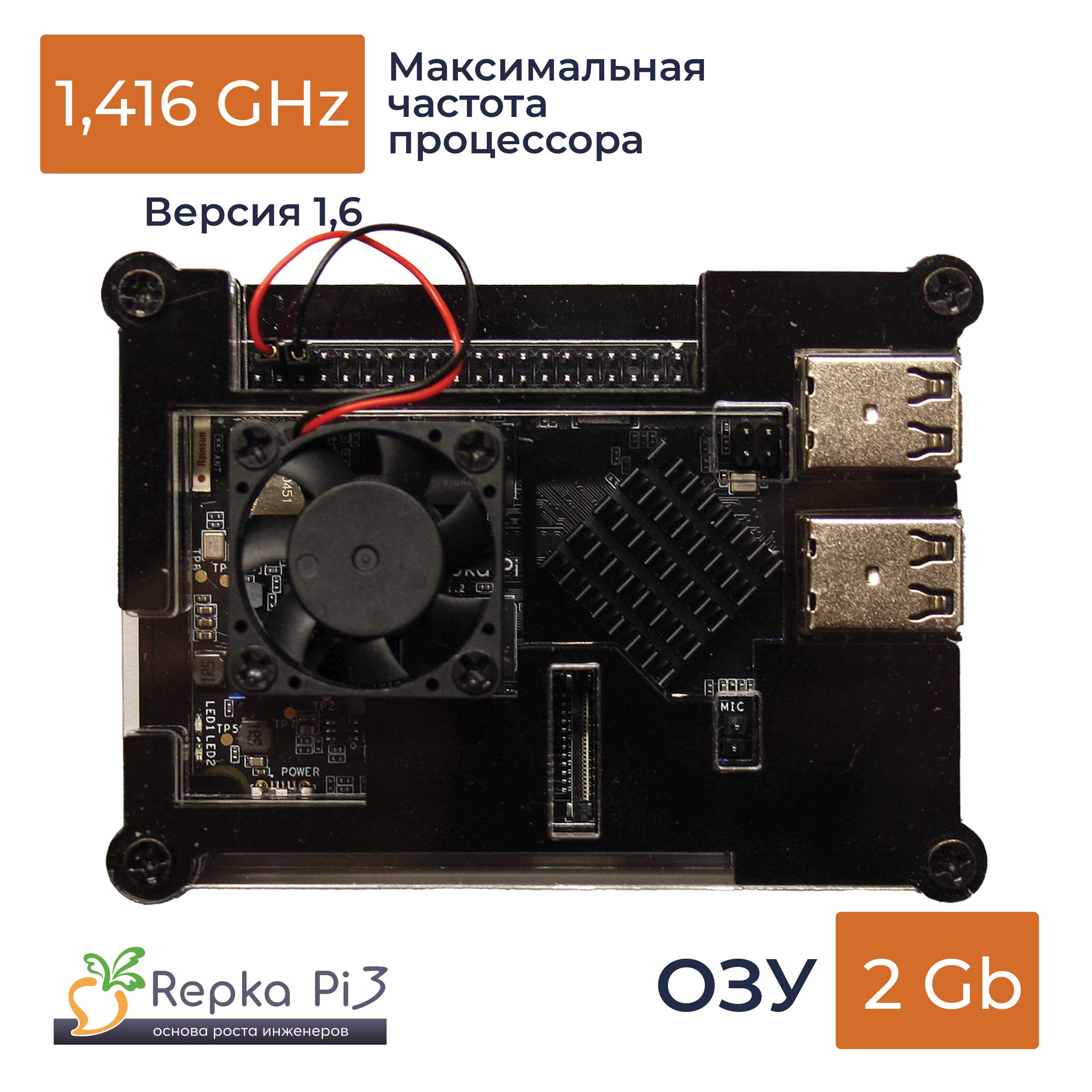 Repka Pi 3, 1.416 Ghz, 2 Gb ОЗУ, версия платы 1.6 в корпусе с блоком ...